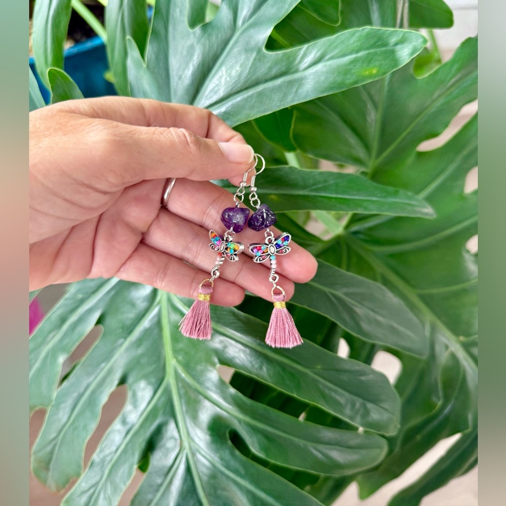 Amethyst & Dragonfly earrings || Handmade